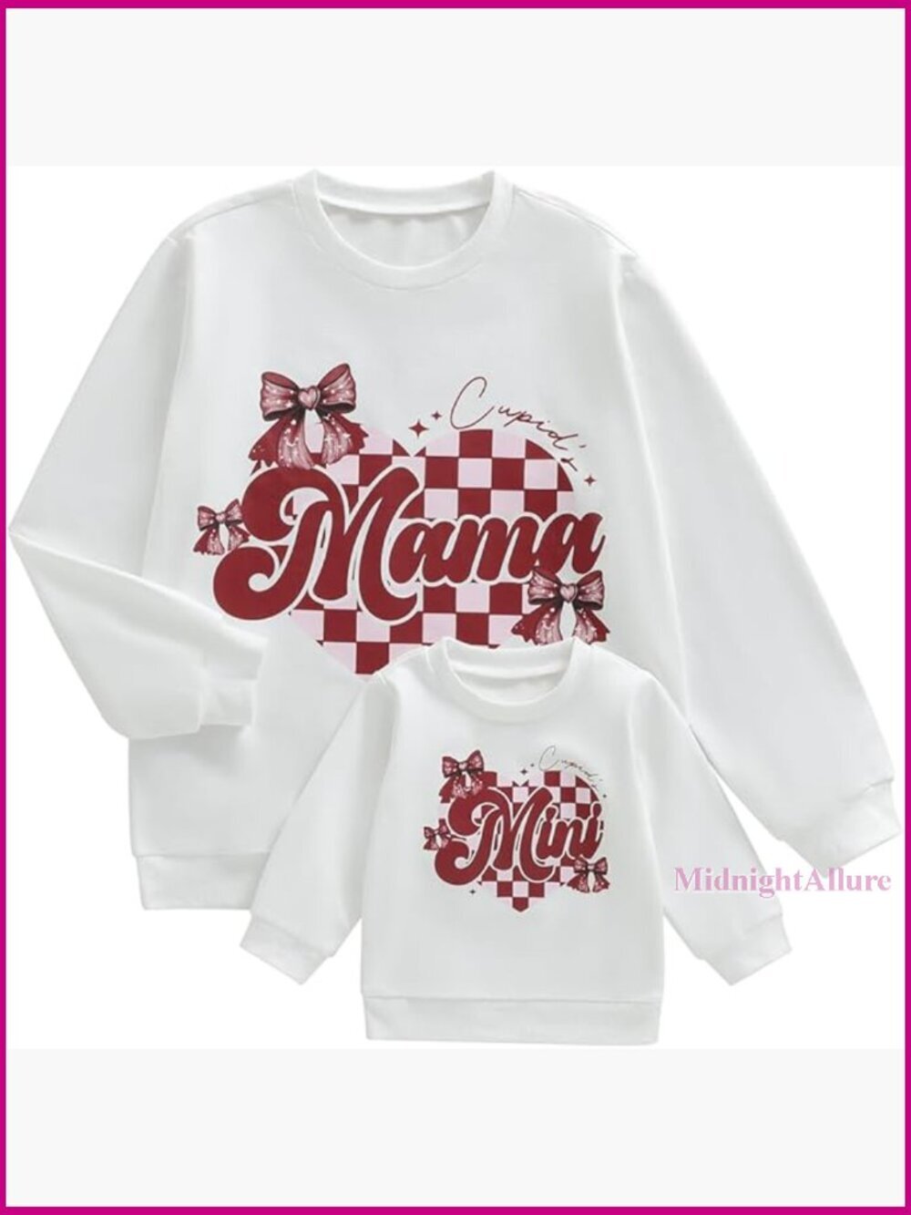 Matching Mommy and Me Sweatshirt Cupid's Mama Love Heart Coquette Bow Crewneck